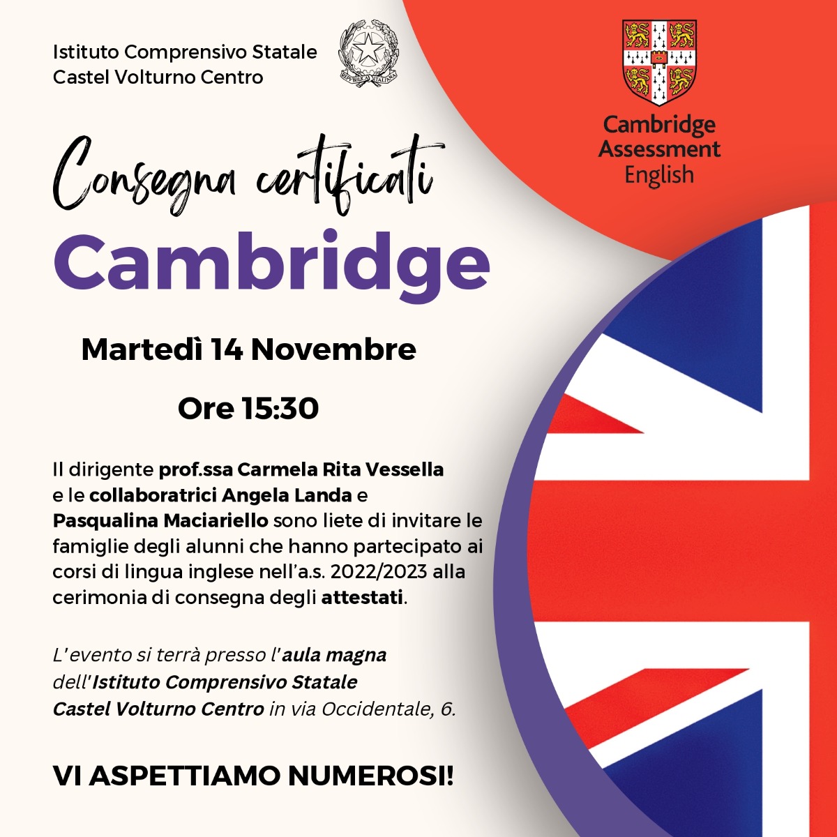 Cerimonia consegna certificazione lingua inglese Cambridge 